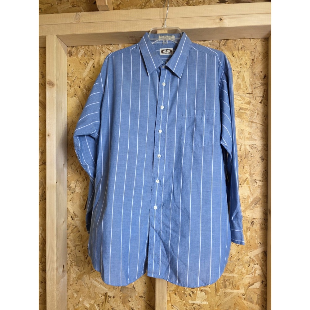 Bert Pulitzer Shirt Men L Size 17 32/33  Button Down Long Sleeve Blue White Nice